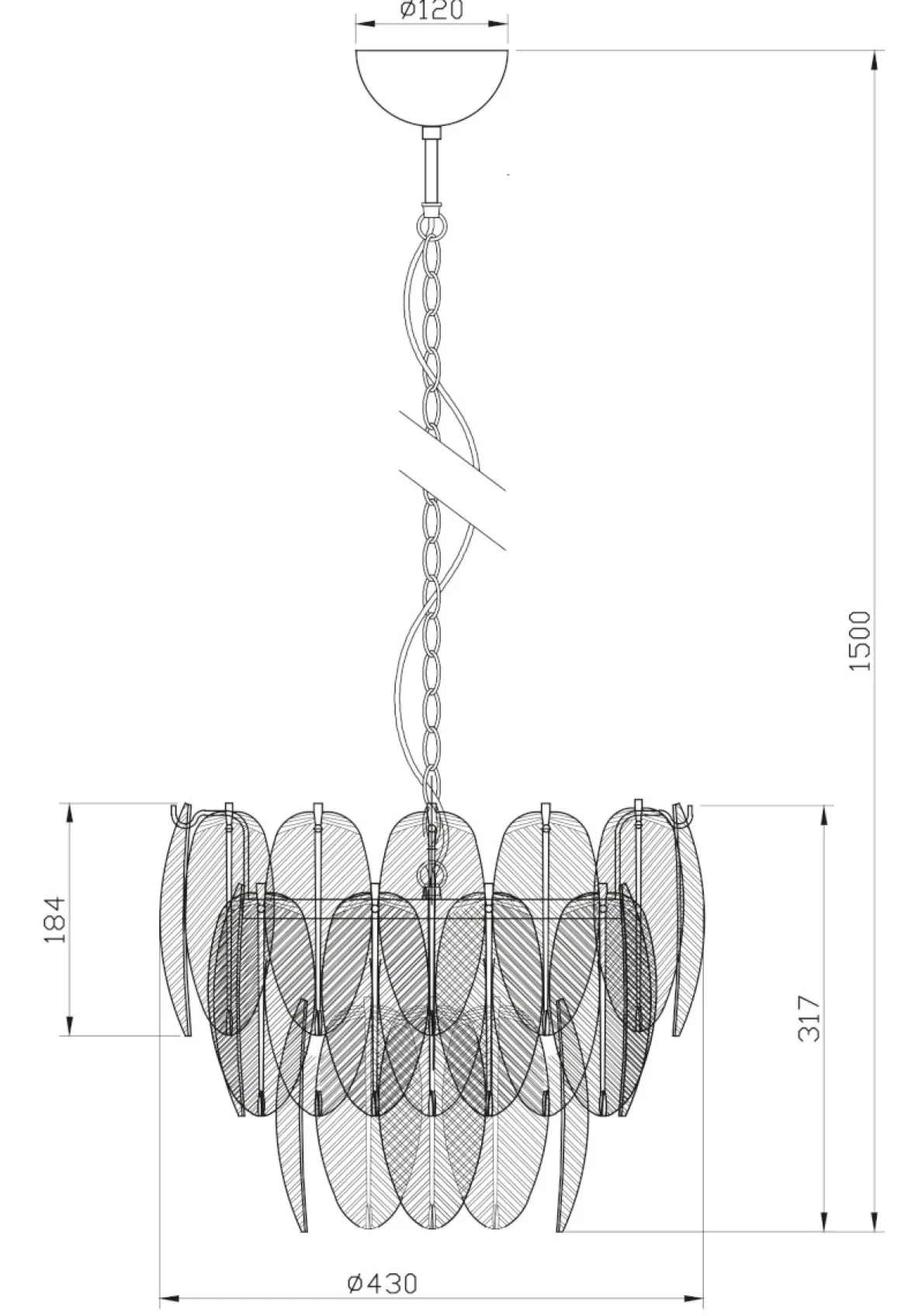 ADRIANA Taklampa 43cm Vit/Krom