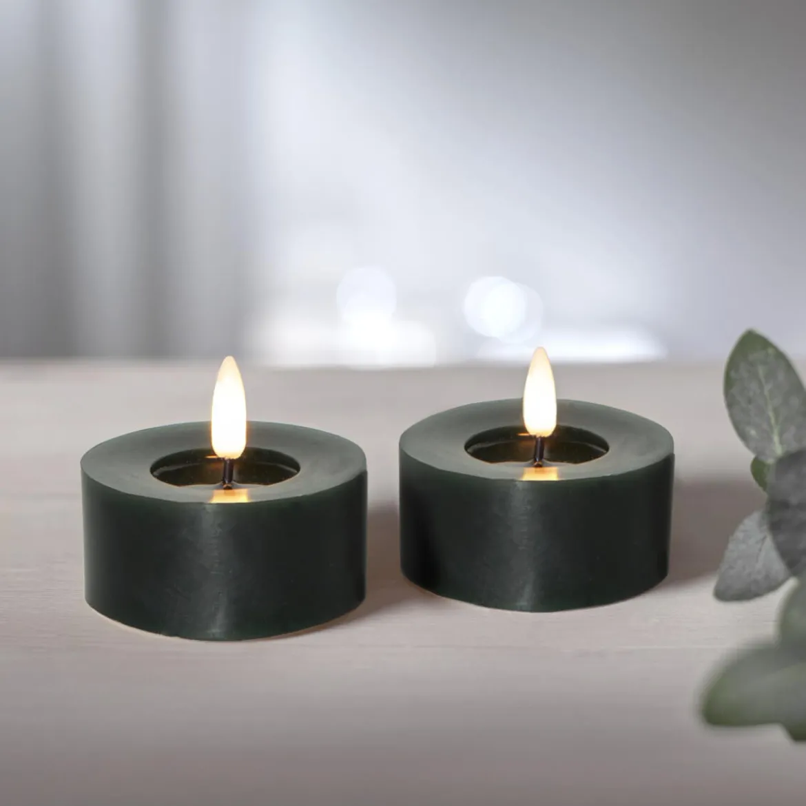 FLAMME FLOW LED-Värmeljus 2-pack 7cm Grön