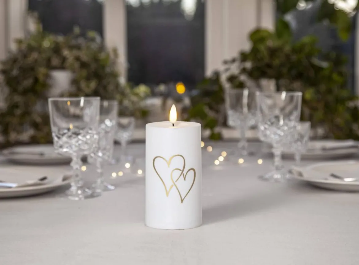 FLAMME HEART LED Gravljus 14cm Vit