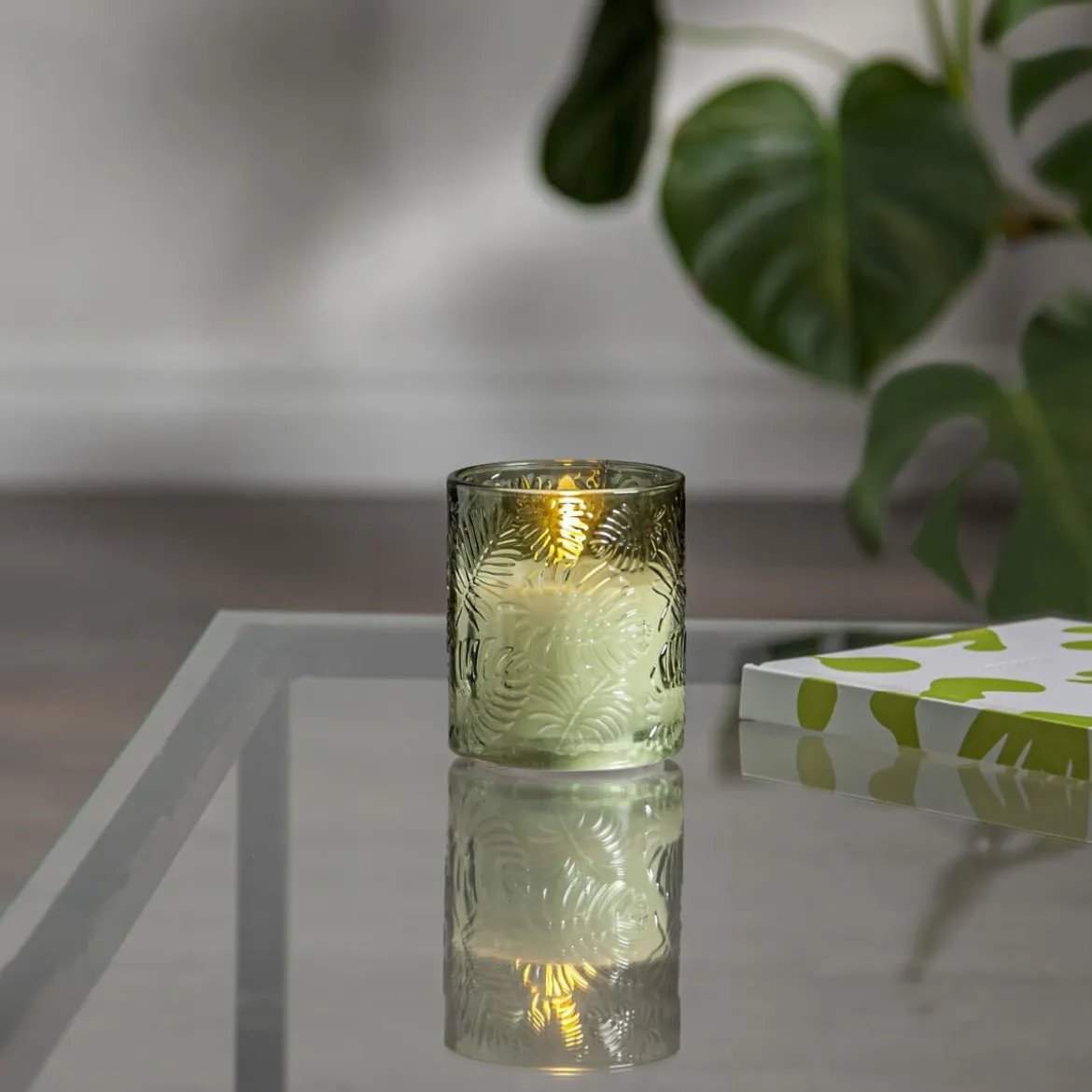 FLAMME LEAF LED-Blockljus 10cm Grön