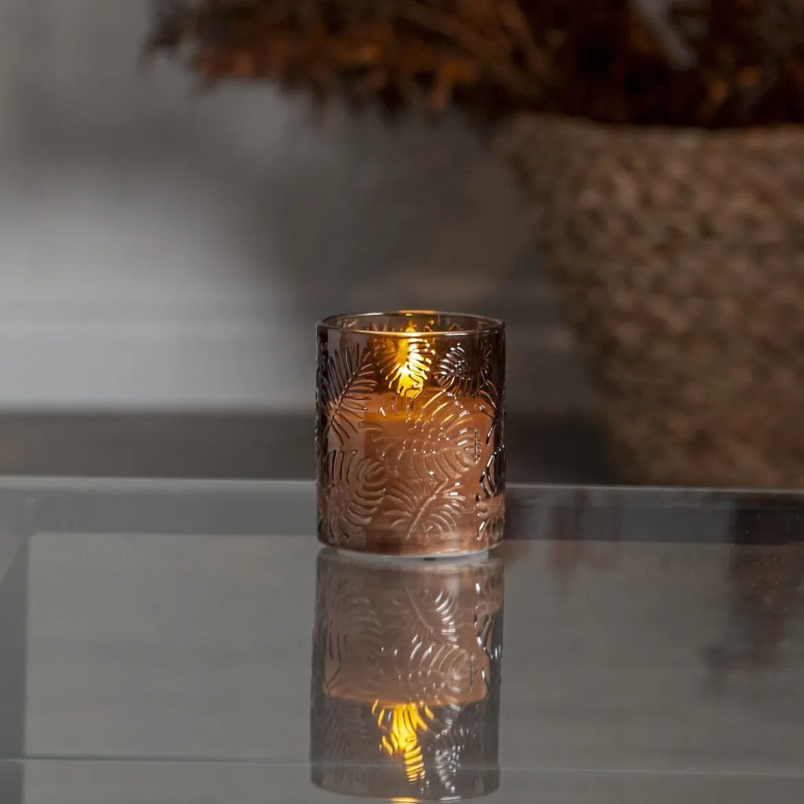 FLAMME LEAF LED-Blockljus 10cm Brun