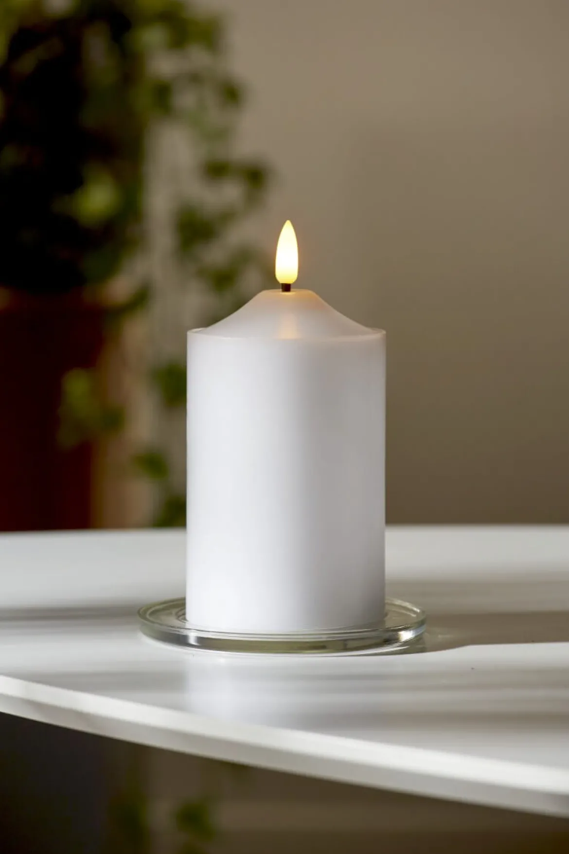 FLAMME LED-Blockljus 15cm Vit Vax