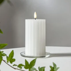FLAMME STRIPE Blockljus 15cm Vit