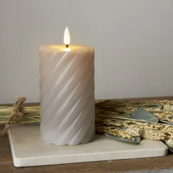 FLAMME SWIRL LED-Blockljus 15cm Grå