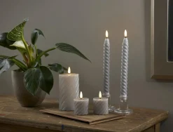 FLAMME SWIRL LED-Blockljus 2-Pack 7,5cm Grå
