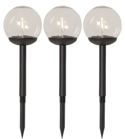 GLOBE Solcells-pollare 3-pack 25cm Svart