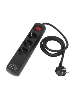 GRENUTTAG 3 Uttag + USB 31cm Svart