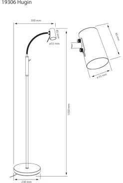 HUGIN Golvlampa 135cm Borstad Stål
