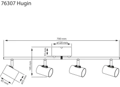 HUGIN Takspot Rak 4a Borstad Stål 75cm