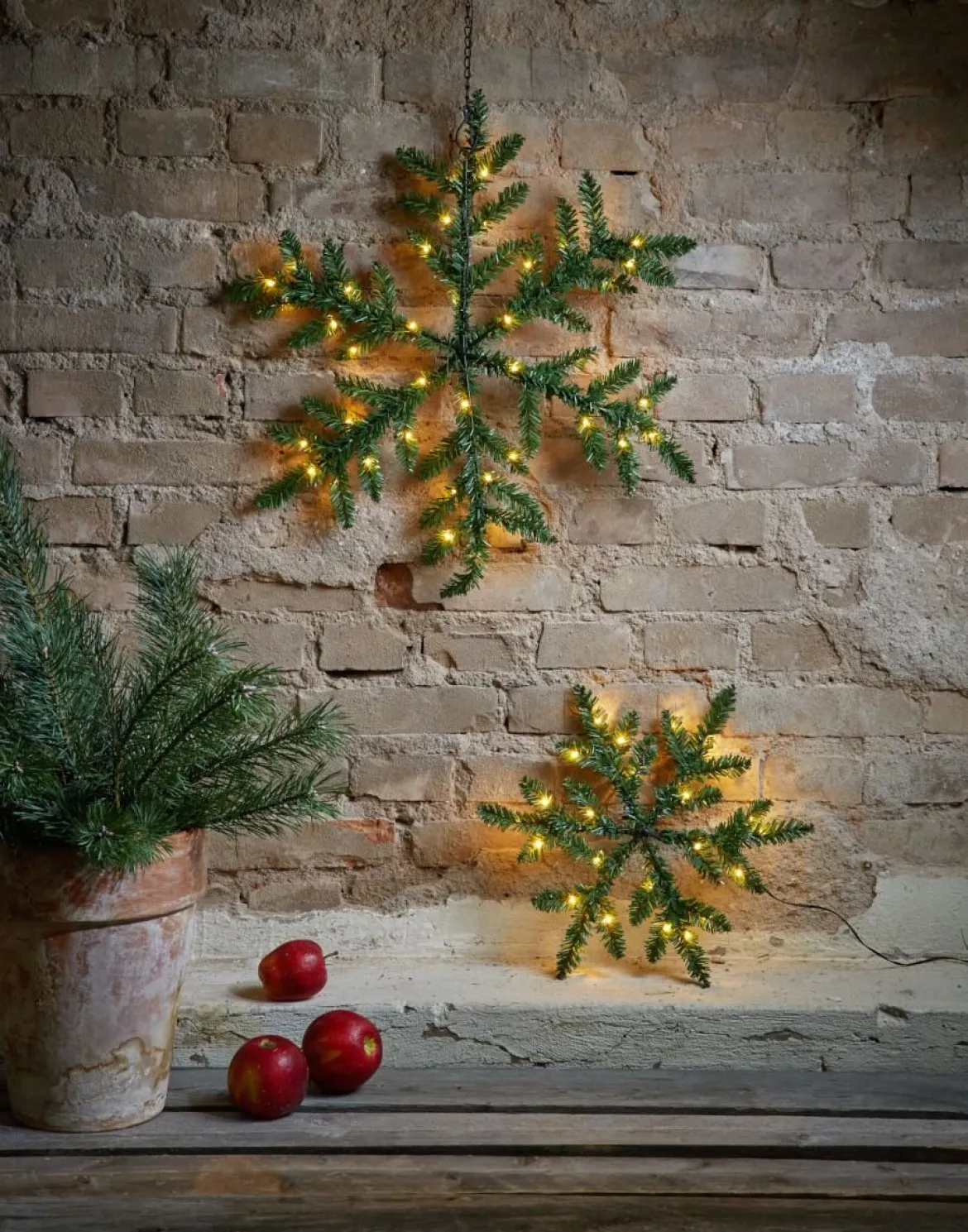 SNOWFLAKE Krans Batteri 63cm 42LED Grön IP44